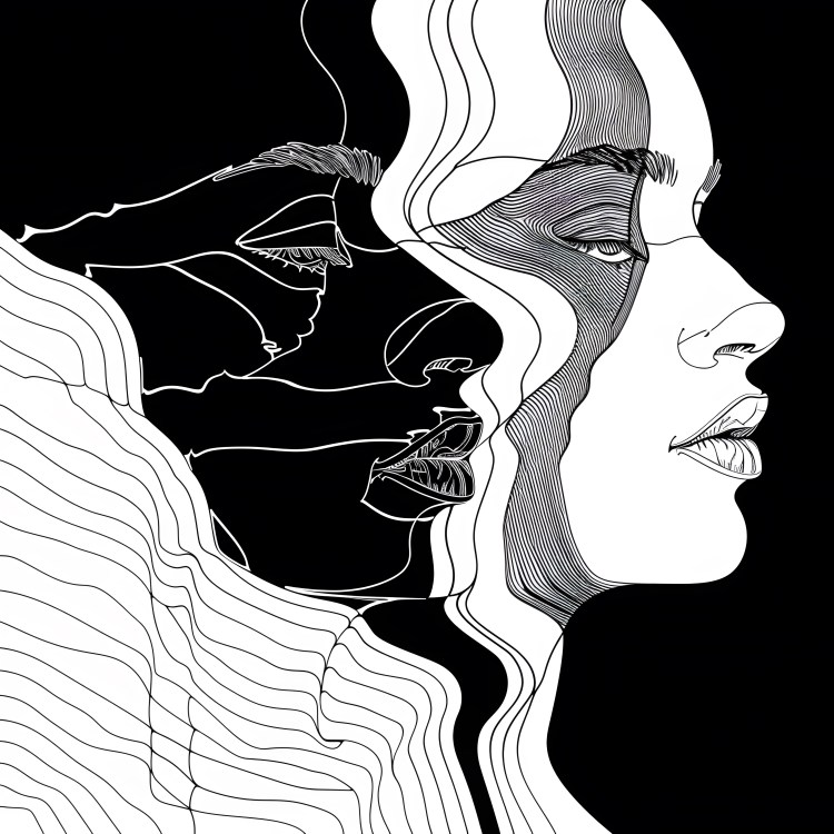 A beautiful woman's face blind contour continuous line AI Generated