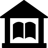 A vector illustration of a book inside a building.